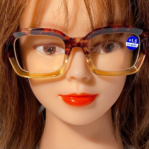 1555 Claudia Square Concave 1.5 NEW Tortoise Reading Glasses Blue Light Filter - Picture 1 of 9